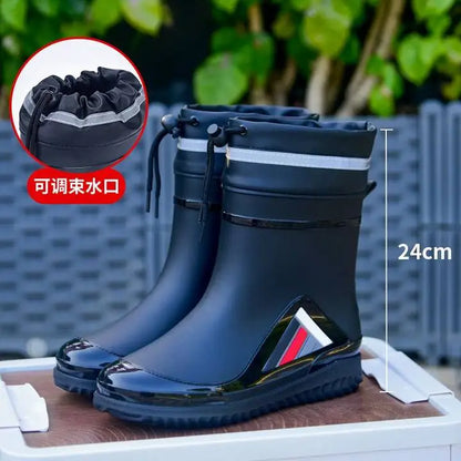 New Fashion Rain Boots for Men Mid-calf Non-slip Waterproof Rain Boots Car Washing Fishing Leisure Work Rubber Shoes with Cotton