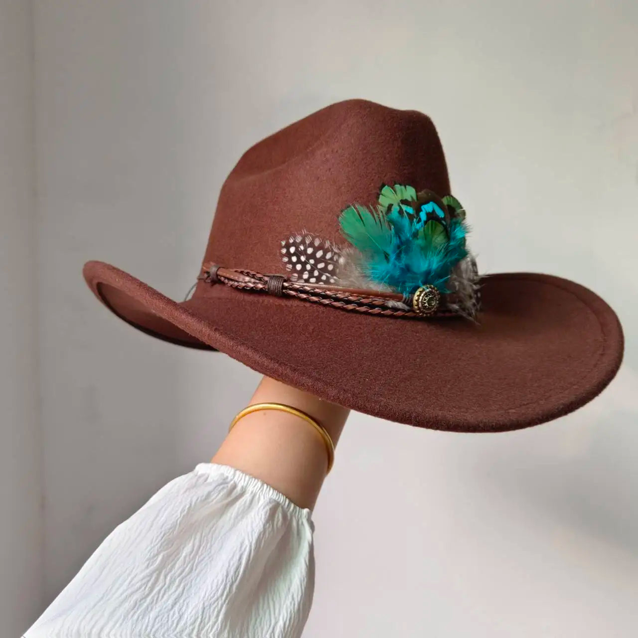 New 9CM Wide Brim Western Cowboy Hat For Men's Vintage Fascinator Cowgirl Jazz Hat Cloche Church Caps Sombrero Hombre