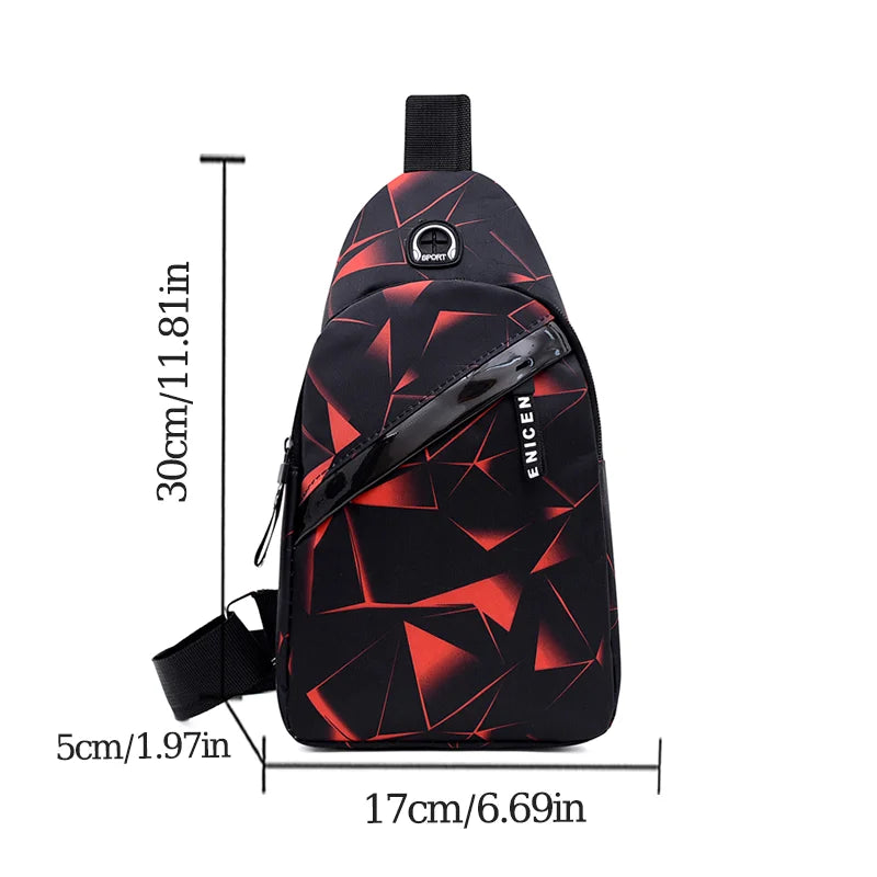 Men's Chest Bags Geometric Print Oxford Cloth Casual Crossbody Bag Sports Travel Outdoor Chest Shoulder Bags