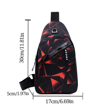 Men's Chest Bags Geometric Print Oxford Cloth Casual Crossbody Bag Sports Travel Outdoor Chest Shoulder Bags