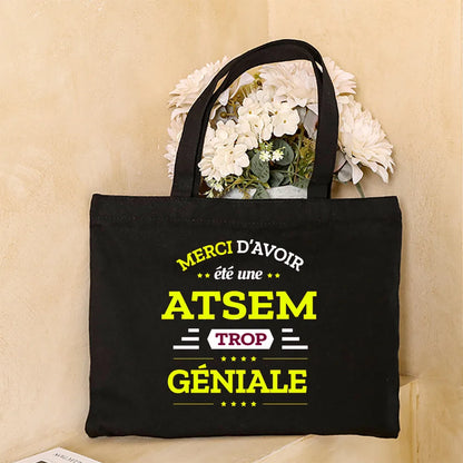 Merci Atsem Printed Women Shoulder Bag Canvas Shopping Bags Female Handbags Reusable Tote Graduation Thanks Gifts for Teacher