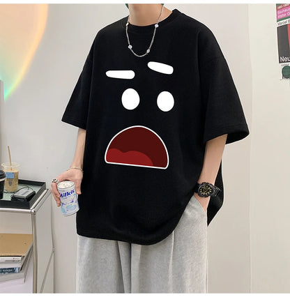 Men's Cotton Oversized T-shirts 5XL Mens T Shirt Casual Summer Wear Emote Fashion Print White Tee Shirts for Men Clothing