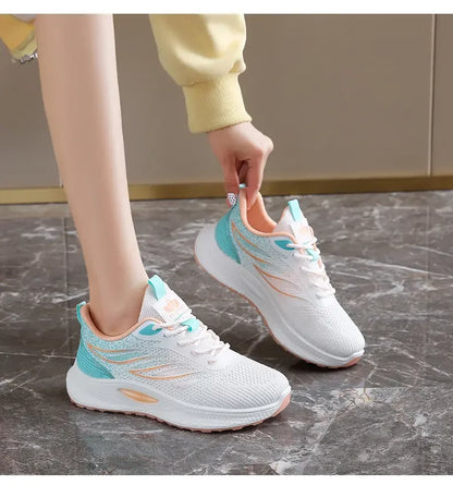 Spring 2025 New Thick Soled Sports Shoes Breathable Fitness Mesh Running Wear Resistant Casual Vulcanized Shoes for Women