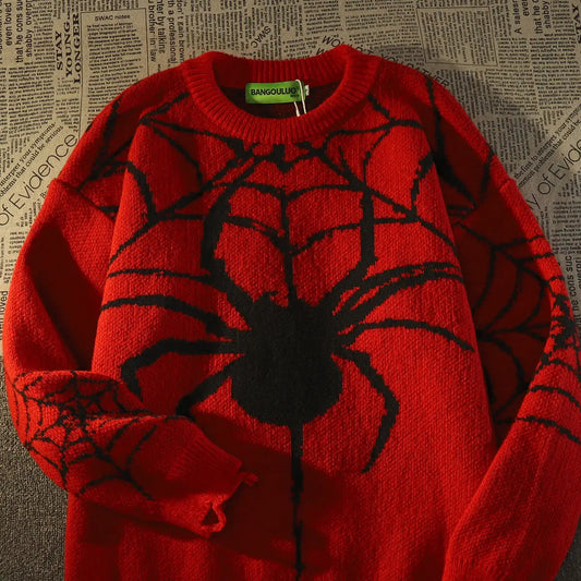 American Vintage Tide Brand Spider Hole Sweater Women Winter Warm Knit Pullover Oversized Y2k Harajuku Hip Hop Mens Clothing