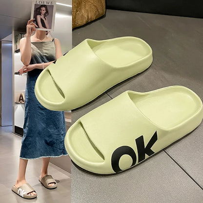 Soft Thick Soled Slippers Women's Summer Fashion Wear Slippers Home Home Sandals Men's Beach Shoes Print OK