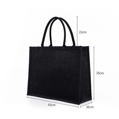 Black Burlap Tote Bag With Handle Linen Eco-Friendly Handbags Large Capacity Portable Commuter Packages Versatile Shopping Bags