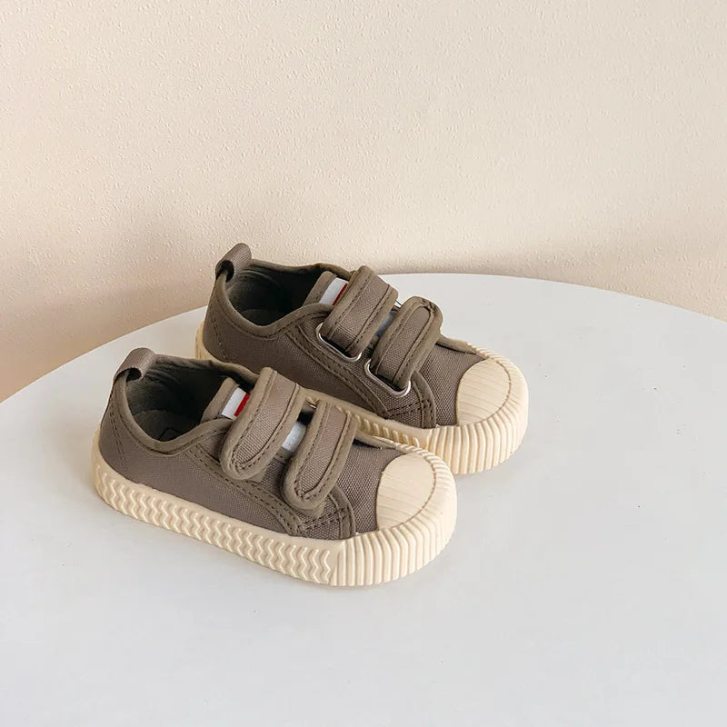 Children Canvas Shoes for Boys and Girls Spring  Autumn Hook and Loop Shoes Soft Bottom Breathable Toddler Baby Biscuit Shoes