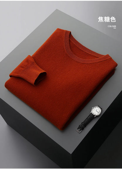 MVLYFLRT 100% Pure Merino Wool Sweater Men's Round Neck Pullover Tops Autumn Winter Thin Solid Color Sweater Versatile Basic