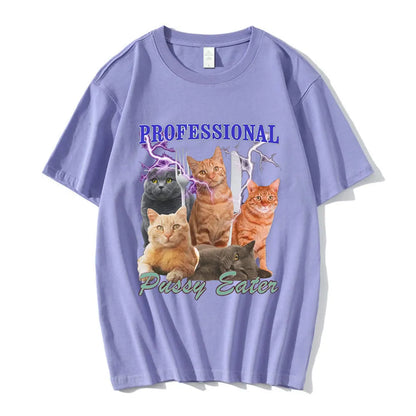 Professional Pussy Eater Funny Cat Lover T Shirt Men's Clothing Fashion T-shirts Cotton Casual Oversized Short Sleeve T Shirts