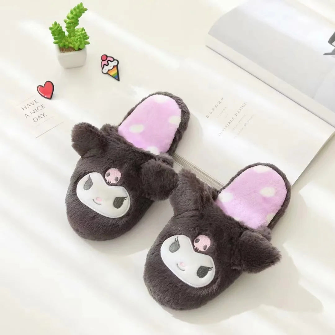 Women Slippers Girl Cute Cartoon Kuromied Cinnamorolled Plush Shoes Home Indoor Ladies Casual Animale Flat Comfort Warm Shoe