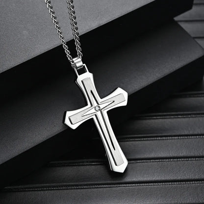 2023 New Stainless Steel Cross Pendant Necklace for Men Boyfriend Charm Link Chain Male Punk Hip-hop Jewelry Dropshipping