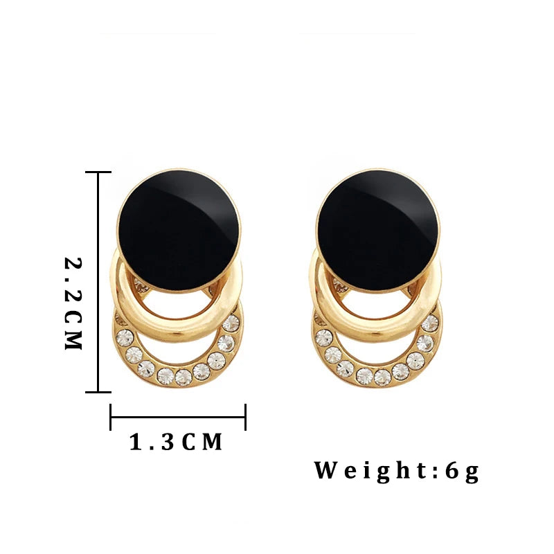 Fashion Women's Asymmetrical Earrings Hollow Out Black Round Stud Earrings Acrylic Crystal Jewelry Accessories pendientes mujer