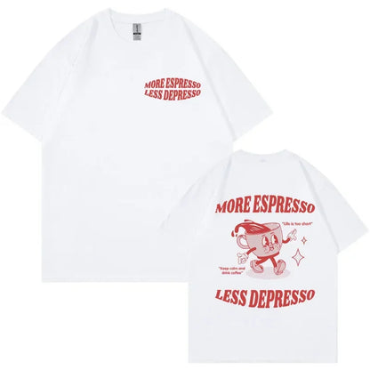 More Espresso Less Depresso Meme T Shirts Funny Men Women's Aesthetic Vintage Cartoon T-shirt Summer Pop Art Cotton Tshirts Tops