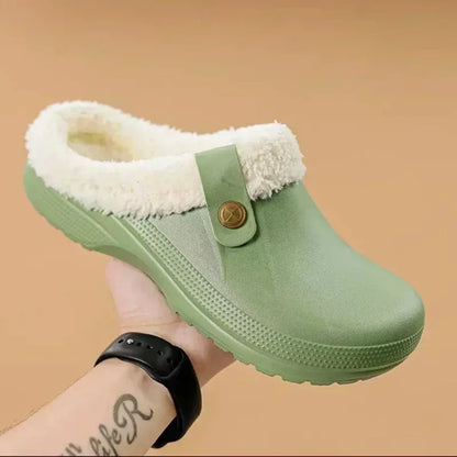 New Indoor Warm Slippers for Women Luxury Garden Shoes Soft Waterproof EVA Plush Slippers Female Clogs Couples Home Cotton Shoes