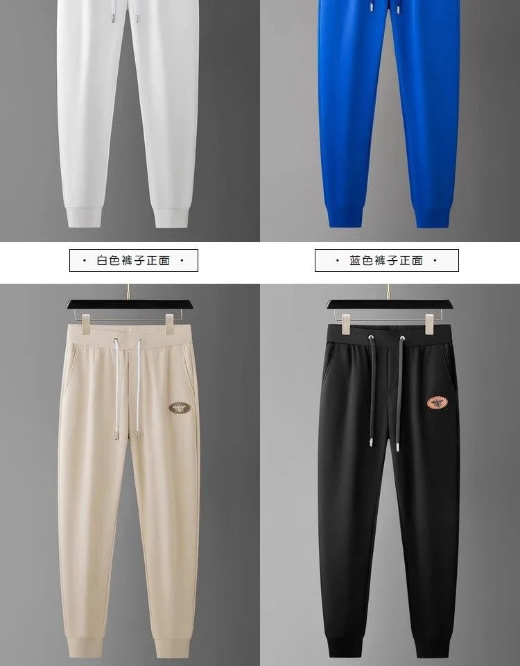 Men's Brand Light Luxury Embossed Casual 9-point Pants 2024 Summer New Silk Smooth Breathable Solid Color Fashion Sports Pants