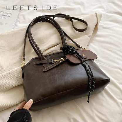 LEFTSIDE PU Leather Tote Bags For Women 2024 Winter New Trend Y2K Korean Fashion Female Shoulder Crossbody Bag Lady Handbags