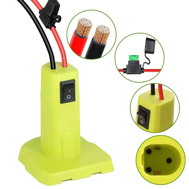 Power Wheels Adapter for Ryobi 18V Battery with Fuse Switch DIY Battery Adapter Connector for Ryobi 18V Nimh/Nicd/Li-ion Battery