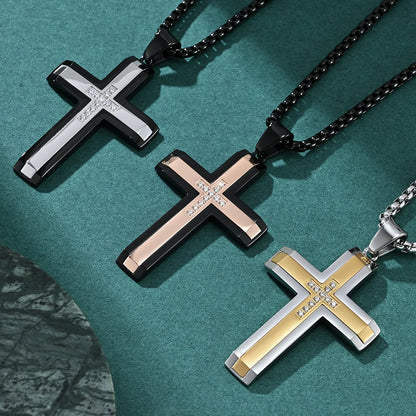 2023 New Stainless Steel Cross Pendant Necklace for Men Boyfriend Charm Link Chain Male Punk Hip-hop Jewelry Dropshipping