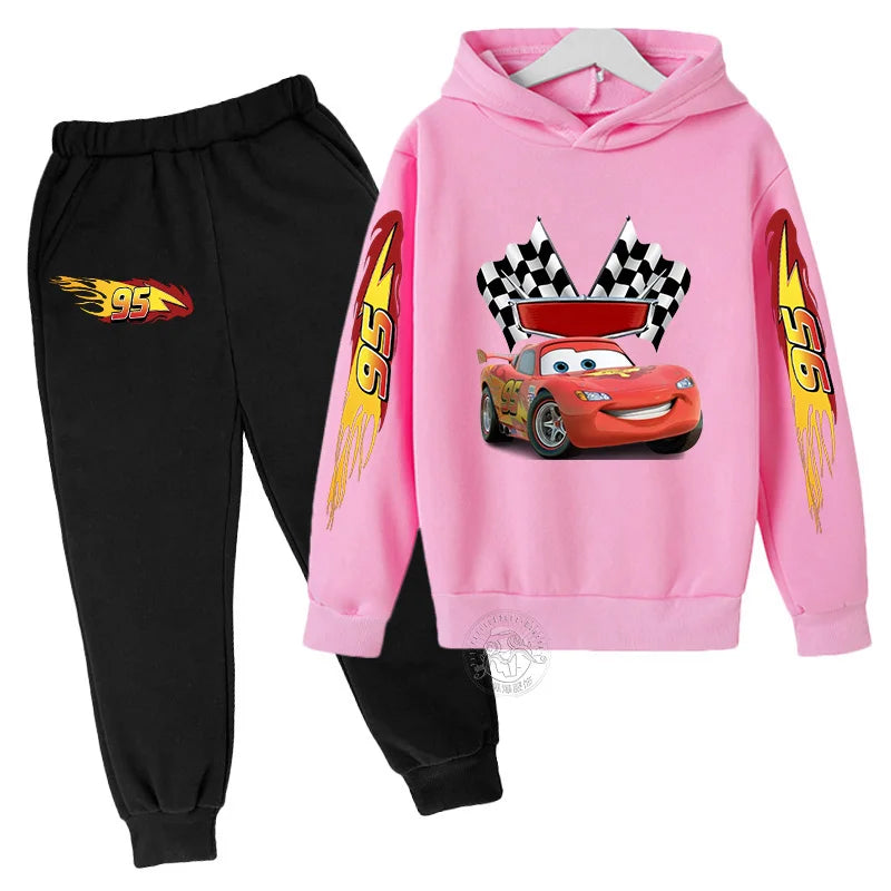 Lightning McQueen Disney Pixar Car Children's Autumn/Winter Sportswear Boys and Girls Hoodies+Pants 2-piece Children's Casual Se