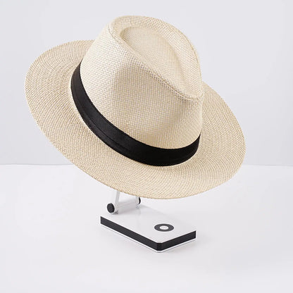 New Natural Panama Straw Hat Unisex Women Men Fashion Summer Casual Trendy Beach Sun Jazz Hat Wide Brim UV Protection Cap