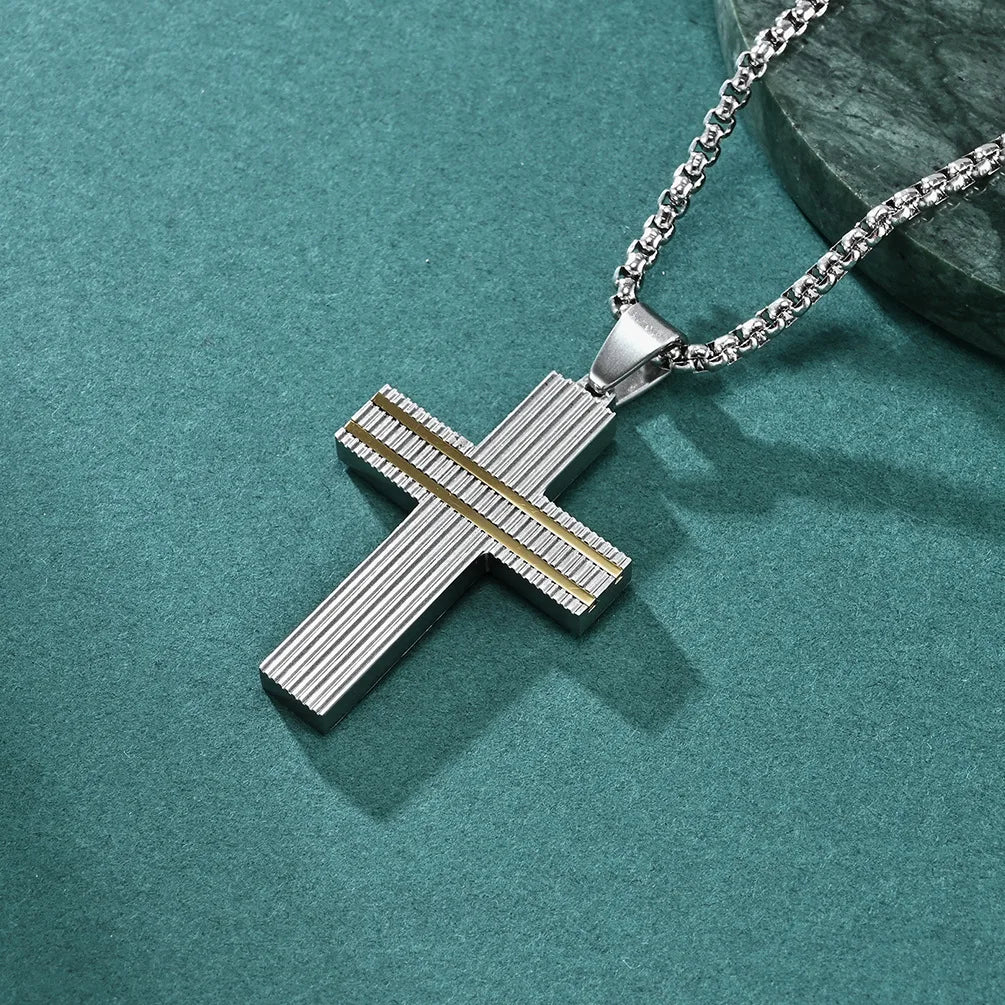 2023 New Stainless Steel Cross Pendant Necklace for Men Boyfriend Charm Link Chain Male Punk Hip-hop Jewelry Dropshipping