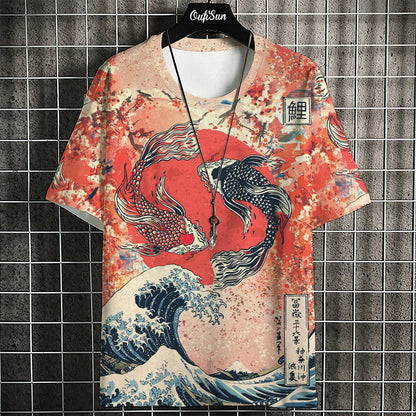 Ukiyo-E T-Shirt For Men Japanese Tshirts 3d Animal Fish Print Short Sleeve Tees Tops Casual Sweatshirt Men's Clothing S-4XL