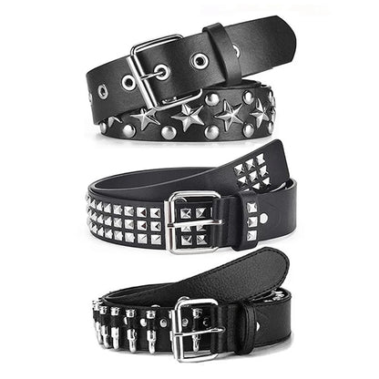 Rivet Hollow Bullet Decoration Belt Fashion Ladies Leather Studded Gift Man's Goth Rock Wild Adjustable Women Punk Black Belt