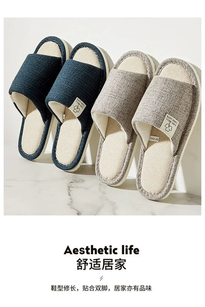 NEW Home Linen Slippers For Men In Spring&Autumn Comfortable Bedroom Open-toed&Breathable Slippers Men's & Women's Shoes Summer