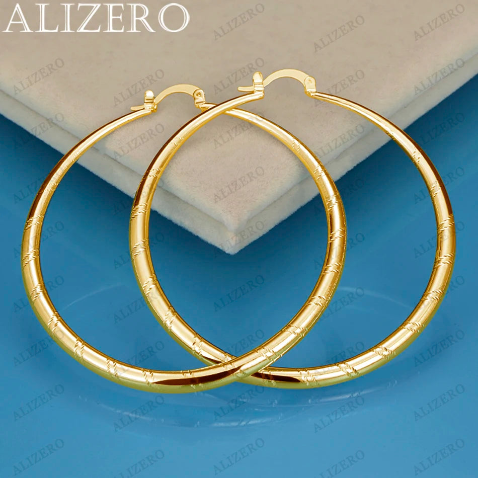 ALIZERO 18K Gold 50mm Big Circle Hoop Earrings For Women Wedding Engagement Charm Party Jewelry Fashion Accessories