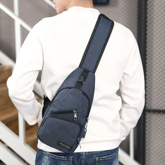 2023 New Men's USB Smart Chest Bag Crossbody Backpack Single Shoulder Bag Leisure Canvas Waist Pack