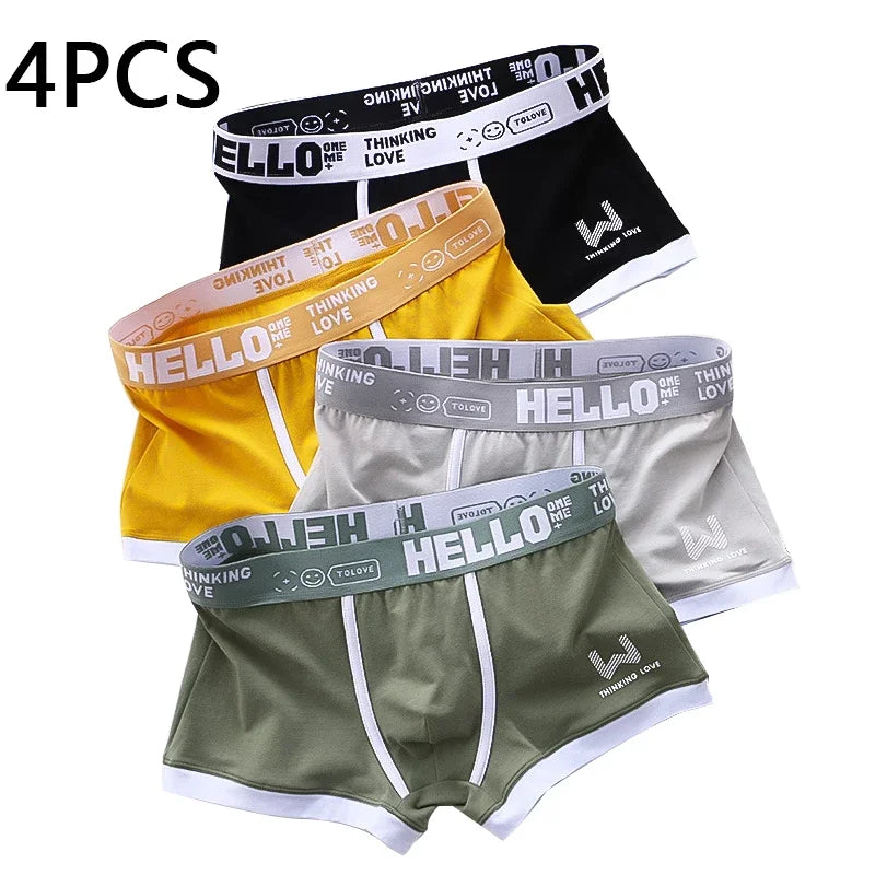 4PCS/LOT Fashion Men's Panties Cotton Boxer Shorts Man Underwear Mens Boxers Sexy U Convex Breathable Male Underpants Plus Size