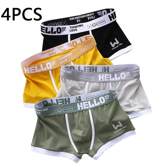 4PCS/LOT Fashion Men's Panties Cotton Boxer Shorts Man Underwear Mens Boxers Sexy U Convex Breathable Male Underpants Plus Size