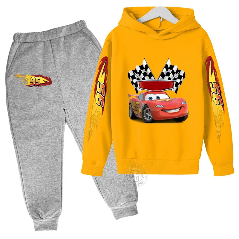 Lightning McQueen Disney Pixar Car Children's Autumn/Winter Sportswear Boys and Girls Hoodies+Pants 2-piece Children's Casual Se