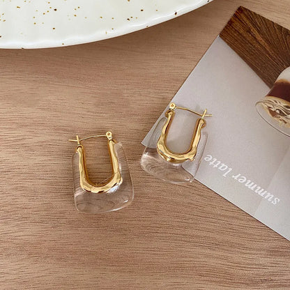 2023 New Fashion Korean Oversized Brown Drop Earrings for Women Bohemian U Shaped Golden Square Wedding Earrings Jewelry Gift