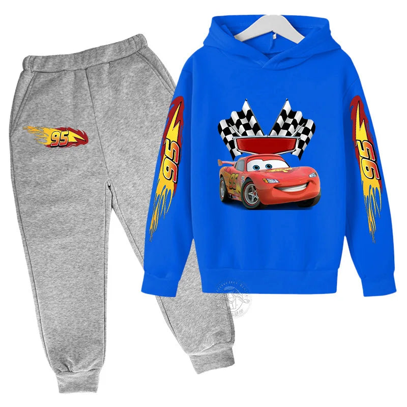 Lightning McQueen Disney Pixar Car Children's Autumn/Winter Sportswear Boys and Girls Hoodies+Pants 2-piece Children's Casual Se