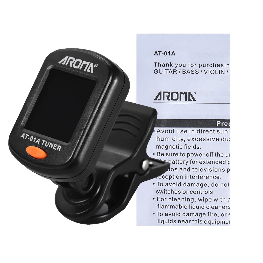 AROMA AT-01A Guitar Tuner Rotatable Clip-on Tuner LCD Display for Chromatic Acoustic Guitar Bass Ukulele Guitar Accessories