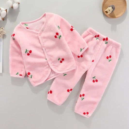 2Pcs Set Newborn Baby Clothing Flannle Girls Set Spring Autumn Suit for Babies Soft Toddler Jacket Fashion Infant Clothes 0-24 M