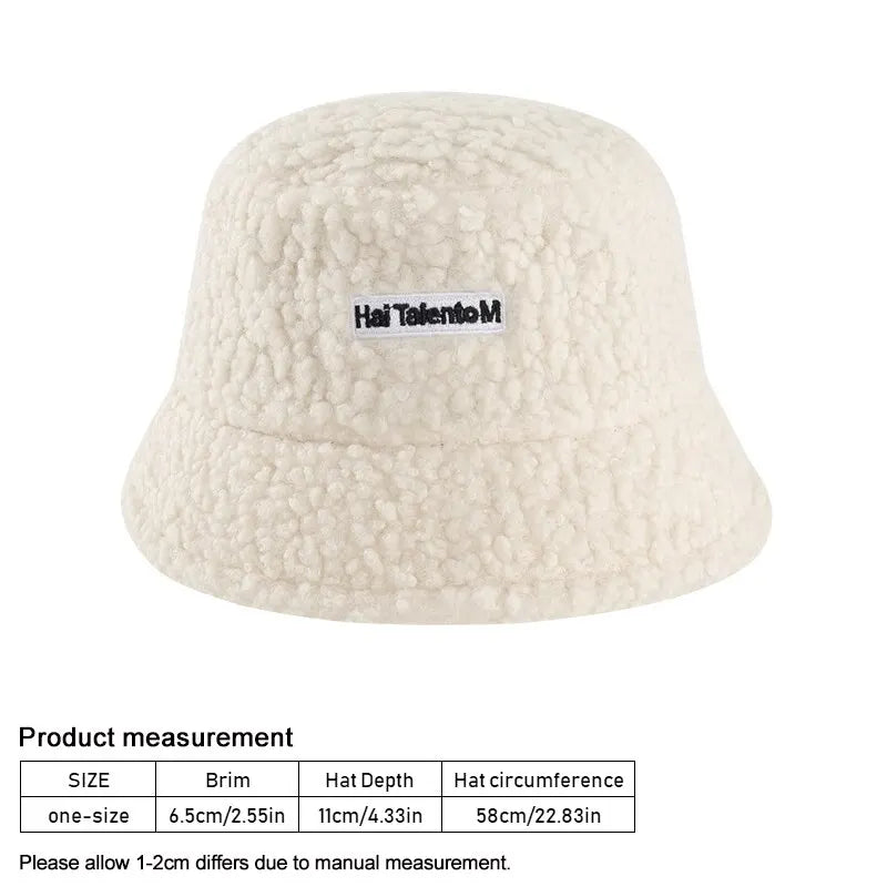 Winter Girl Boy Bucket Hat Cute Lamb Wool Letter Kids Fisherman Hat Solid Flat Top Hats Children Outdoor Thick Warm Sun Cap