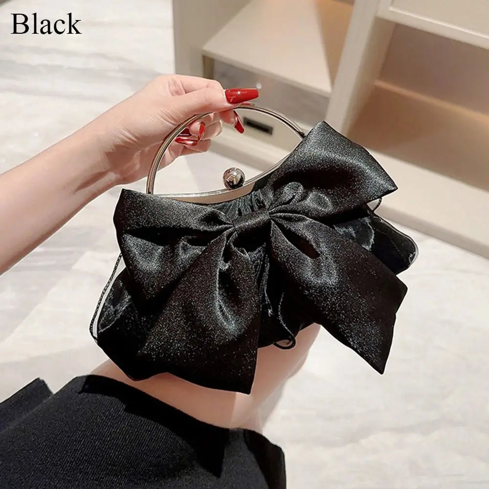 Gold Bright Silk Bowknot Evening Bag Women Elegant Fashion Banquet Clutch Chain Shoulder Bags Luxury Purse Female Party Handbags