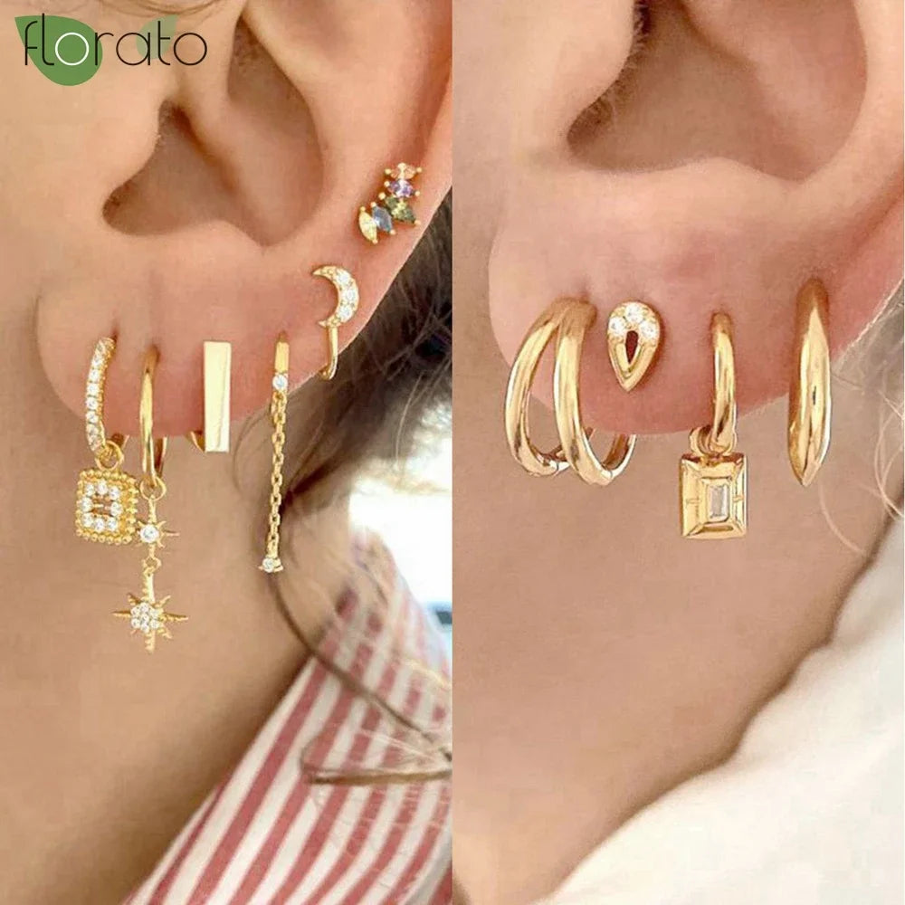 925 Sterling Silver Needle Elegant White Crystals Small Hoop Earrings for Women Fashion 18K Gold Pendant Earrings Luxury Jewelry