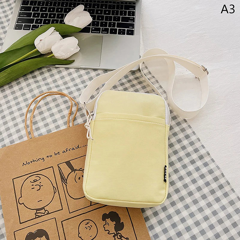 Simple Trendy Macaron Solid Color Shoulder Crossbody Canvas Bag Versatile Fashion Zero Wallet Samll Square Phone Bags For Girls