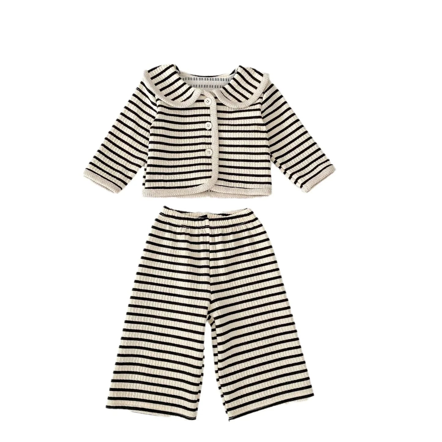 4251 Baby Clothing Set 2025 Spring New Girls' Striped Suit Long-sleeved Coat+Wide-leg Pant Girl's Two-piece Suit.