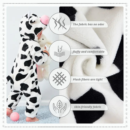 MICHLEY Halloween Cow Flannel Baby Rompers Winter Clothes Costume Hooded Bodysuits Pajamas Animals Overall Jumpsuit For Girl Boy