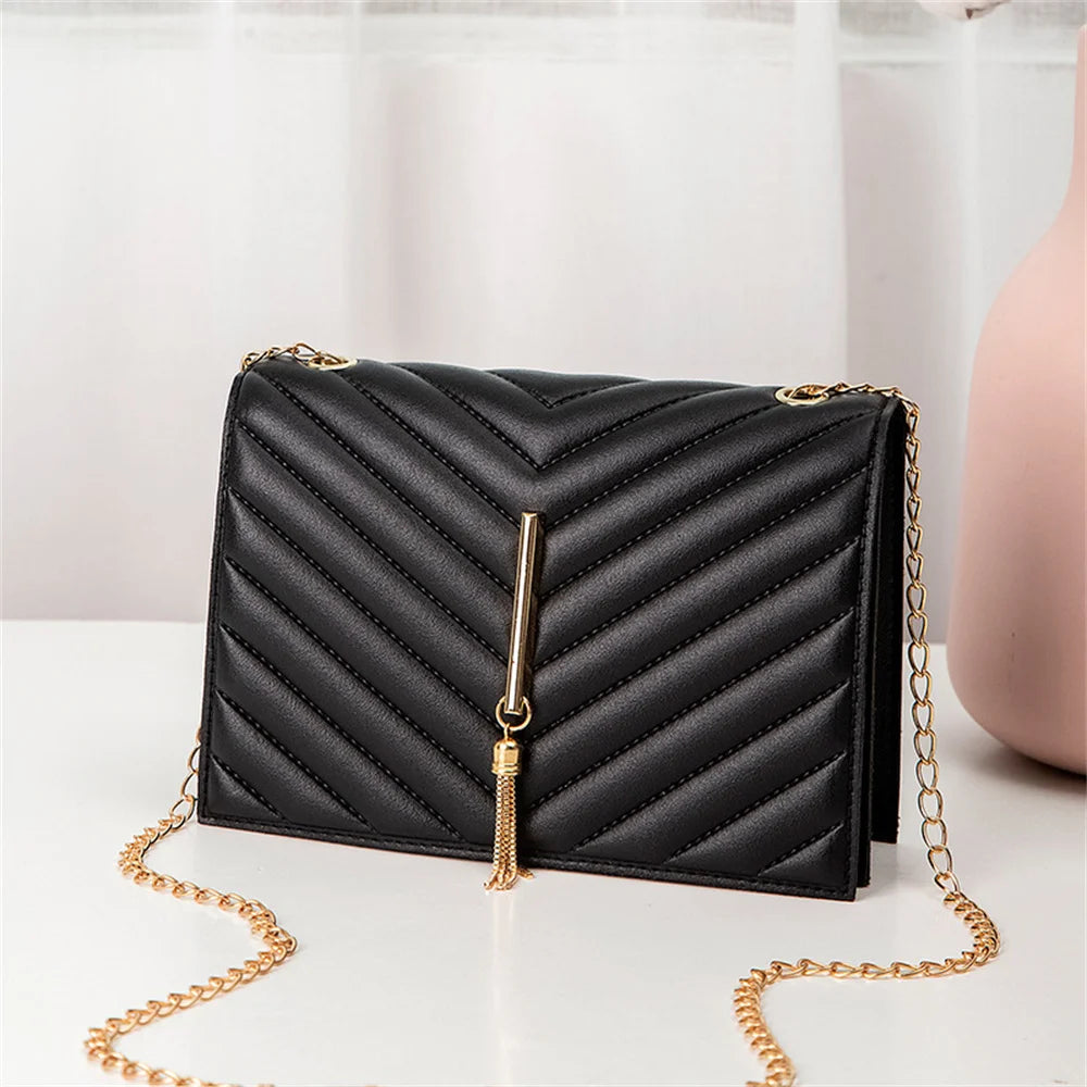 2024 Fashion Tassel Flap Crossbody Bags Mini Chain Shoulder Bag For Women Pu Leather White Black Casual Travel Square Bag