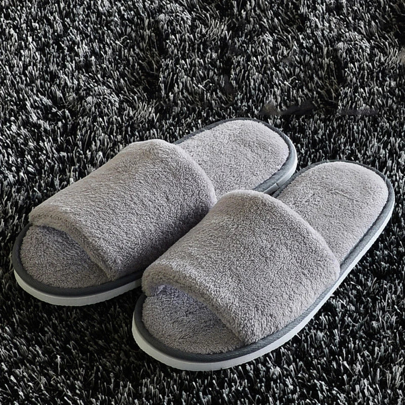 New Winter Women Fur Slippers Open Toe Flip Flops Thicken Warm Plush Home Shoes Couple Indoor Slippers for Bedroom Slides