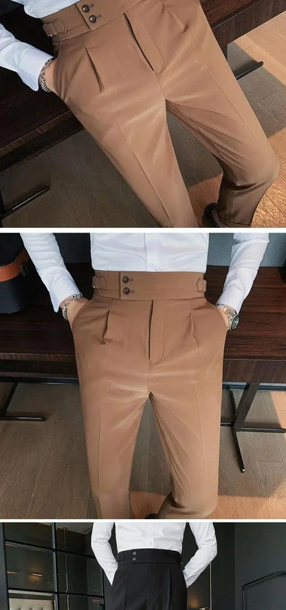 2023 Spring and Autumn Fashion Korean Edition Casual Business High Waist Button Slim Fit Straight Tube Non Iron Men's Suit Pants