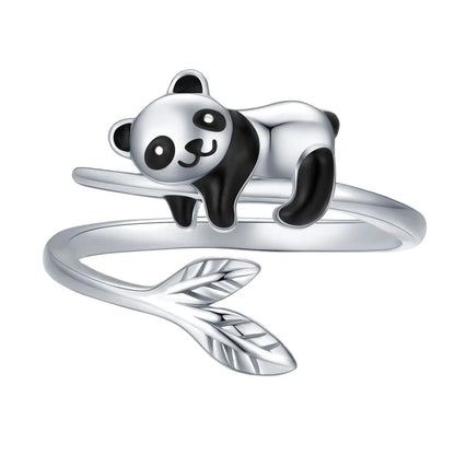 2New Harong Creative New Trend Lifelike Cute Panda Bamboo Ring Animal Open Rings for Girl Women Men Party Jewelry Gift