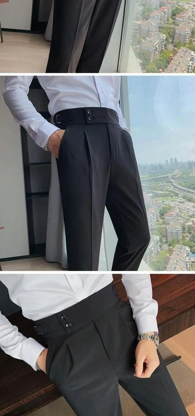 2023 Spring and Autumn Fashion Korean Edition Casual Business High Waist Button Slim Fit Straight Tube Non Iron Men's Suit Pants