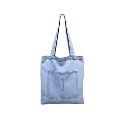 Fashion Women Large Capacity Shoulder Bags Wild Casual Handbag Street Canvas Denim Shoulder Bag Solid Color Zipper Shopping Bag