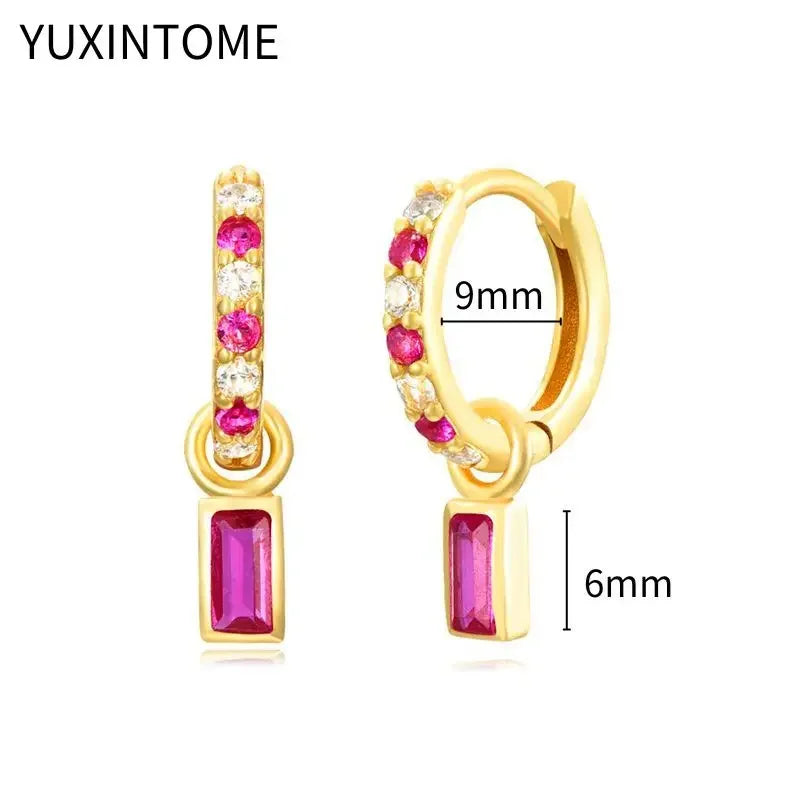 925 Silver Ear Needle Rose Red Hoop Earrings For Women Exquisite Water Drop/Flower/Heart Crystal Piercing Huggie Earring Jewelry